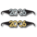 Lentes PartyStore con diseño 2026 en acabado brillante plateado y dorado para fiestas de Año Nuevo