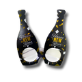 Lentes de cartón PartyStore con forma de botella de champán, diseño negro con confeti dorado y texto Happy New Year