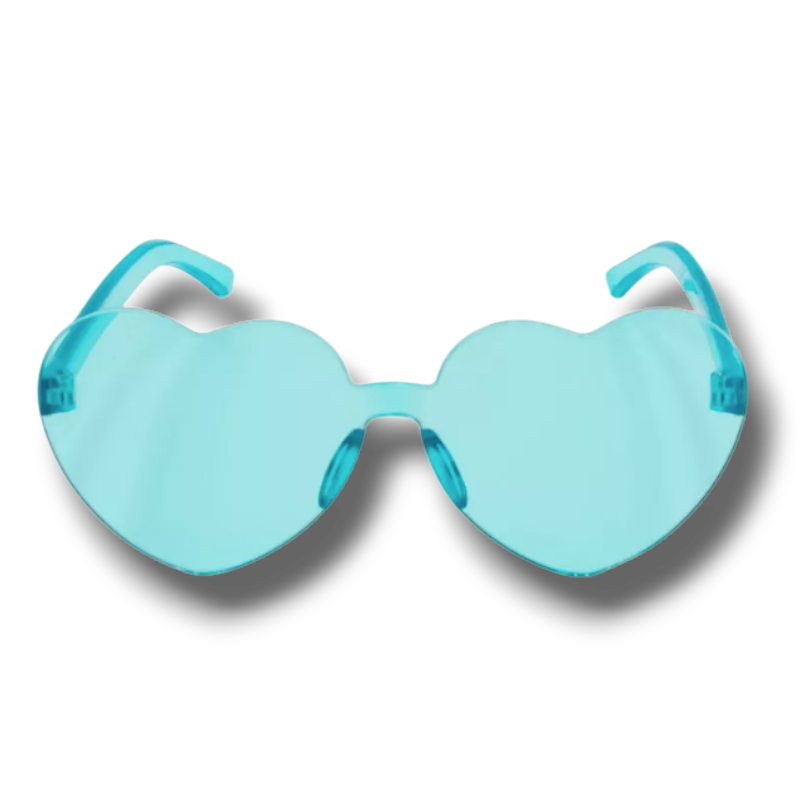 Gafas de sol PartyStore con forma de corazón en color azul translúcido, estilo divertido para fiestas.