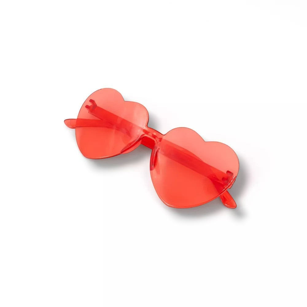 Lentes de sol PartyStore en forma de corazón de color rojo brillante con armazón de plástico transparente