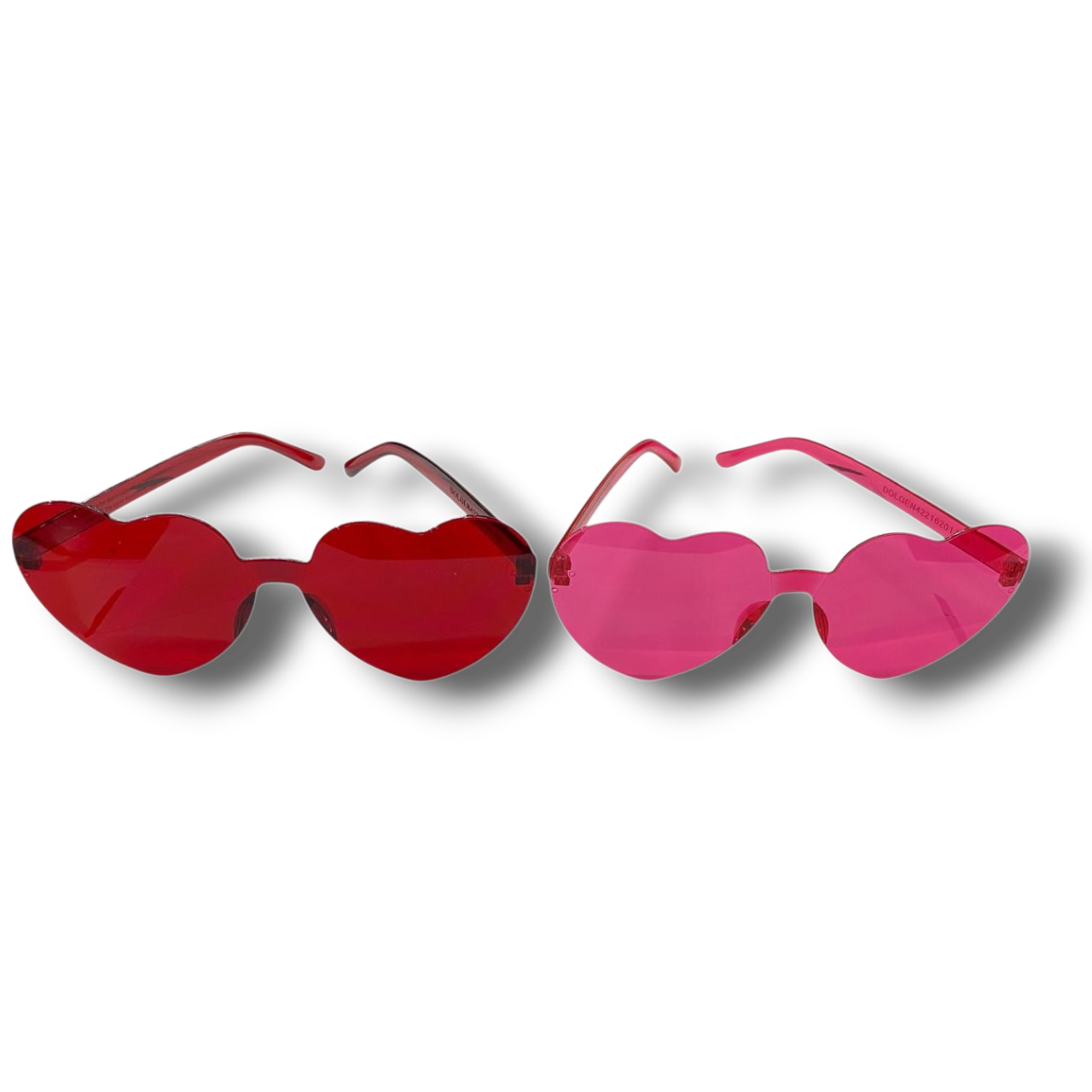 Lentes en forma de corazón PartyStore en colores rojo y rosa, accesorios divertidos para fiestas y disfraces.