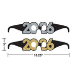 Lentes de fiesta PartyStore con diseño 2026 en acabado brillante plateado y dorado para Año Nuevo