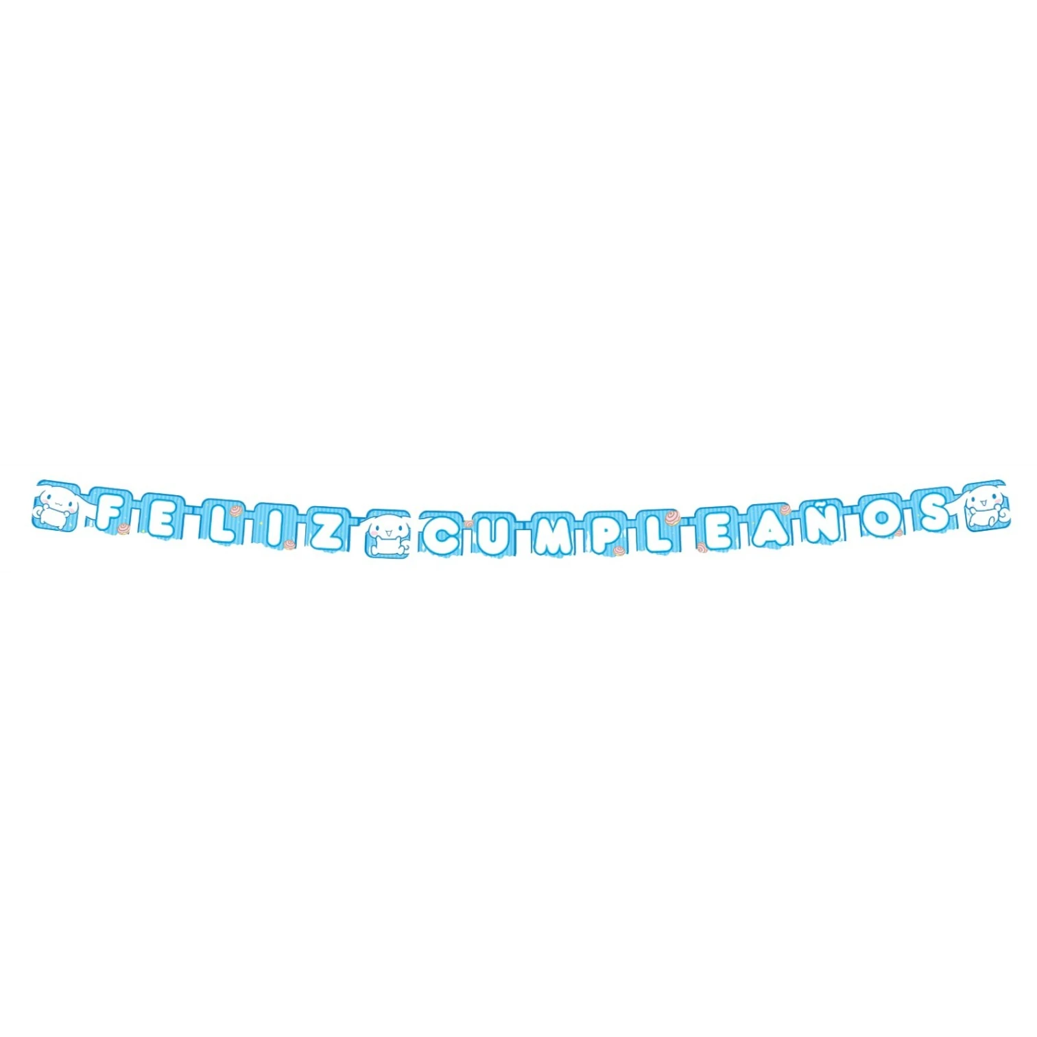 Letrero móvil de feliz cumpleaños PartyStore con diseño de Cinnamoroll en tonos azul y blanco para decoración