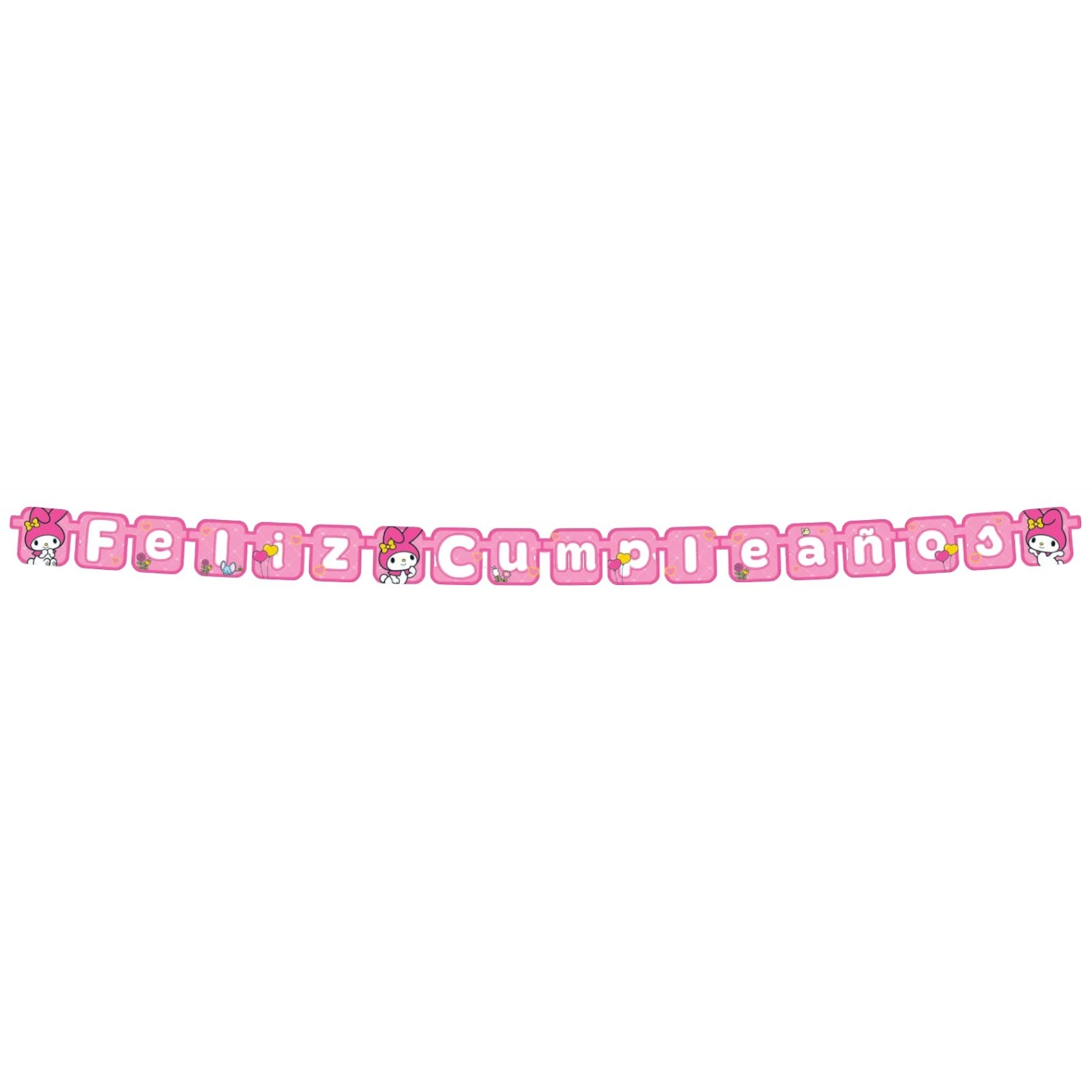 Letrero móvil de Feliz Cumpleaños con temática de My Melody en color rosa, ideal para decoración de fiestas PartyStore