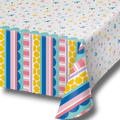 Mantel PartyStore con estampado de confeti y rayas coloridas para celebraciones