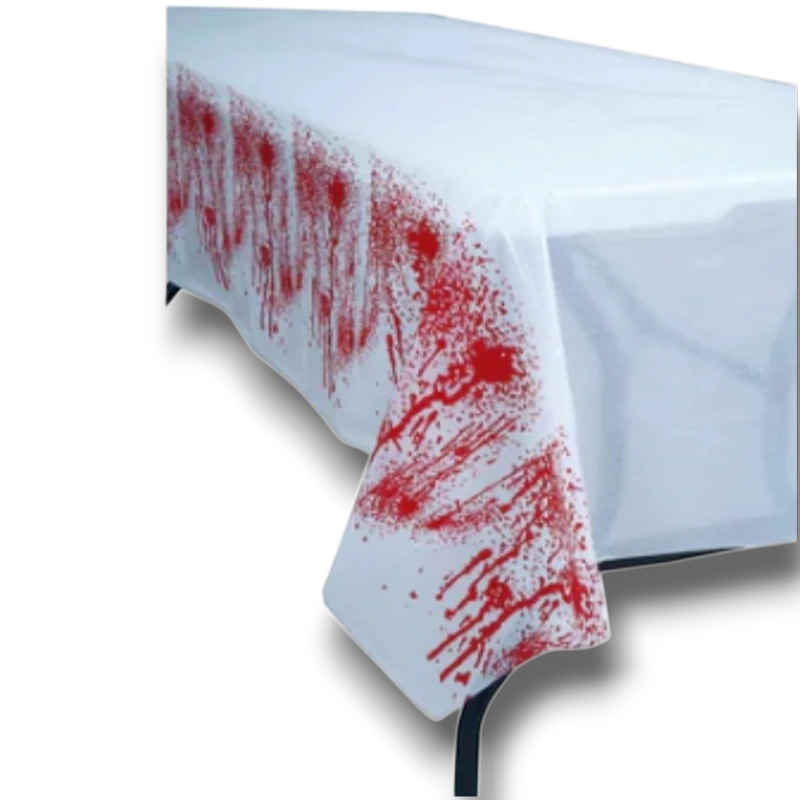 Mantel PartyStore de plástico blanco con diseño de salpicaduras de sangre roja para decoración de Halloween