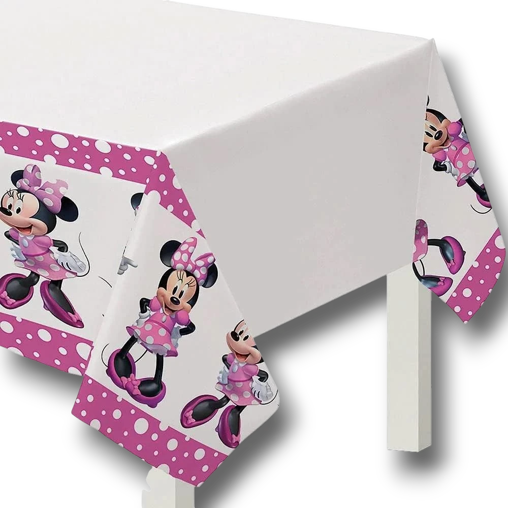 Mantel de mesa PartyStore con estampado de Minnie Mouse en color rosa y blanco para fiestas infantiles