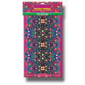 Mantel de plástico PartyStore con diseño floral colorido estilo Huichol sobre fondo azul marino para fiestas patrias