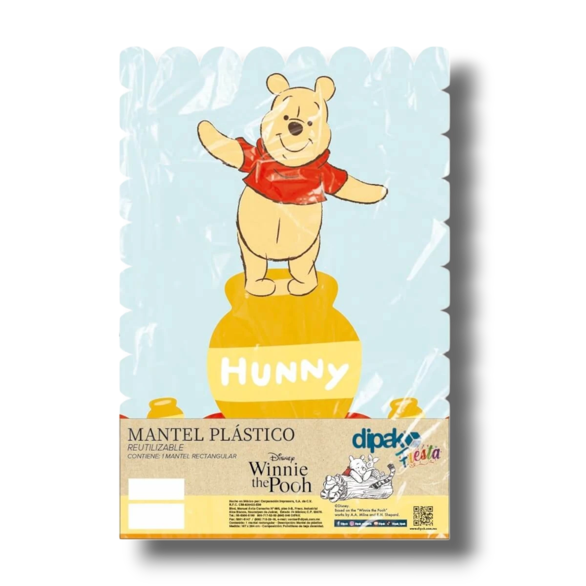 Mantel de plástico rectangular PartyStore con diseño de Winnie Pooh sobre una maceta de miel