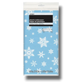 Mantel rectangular PartyStore de plástico azul con estampado de copos de nieve blancos para fiestas navideñas