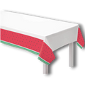 Mantel de mesa PartyStore con diseño de sandía en los bordes, fondo blanco y estampado de semillas