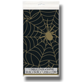 Mantel rectangular PartyStore con estampado de telaraña dorada sobre fondo negro para decoración de Halloween