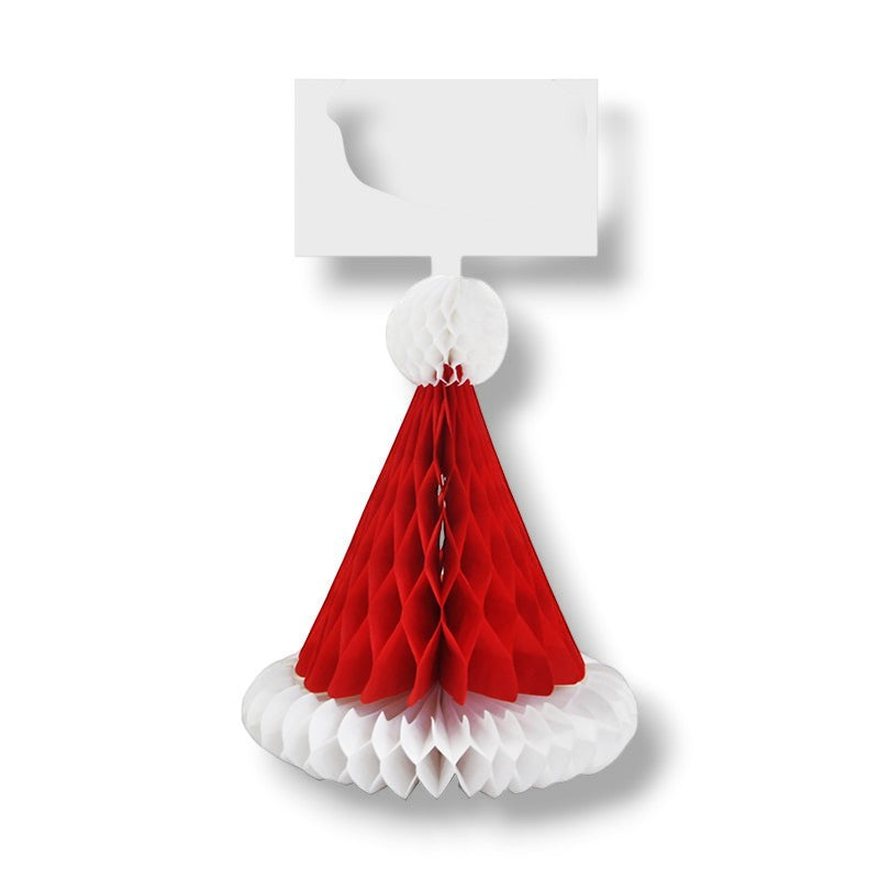 Marcador de lugar PartyStore con diseño de gorrito de Santa Claus de papel panal en colores rojo y blanco