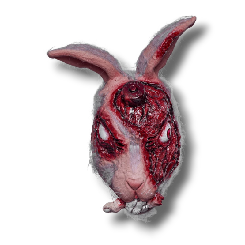 Mascara de conejo zombie de PartyStore con detalles de heridas sangrientas y textura realista para Halloween