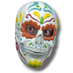 Mascara Sugar Skull de PartyStore con diseño colorido de calavera mexicana para disfraces de Día de los Muertos