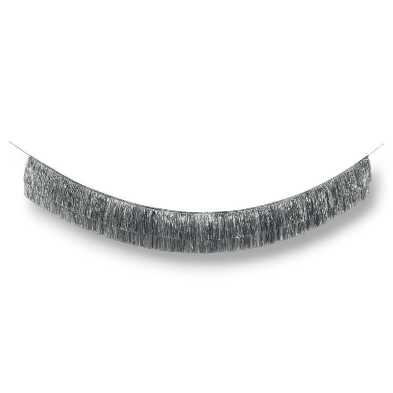Mini cortina de flecos plateada PartyStore de 135 cm de ancho por 20 cm de alto para decoración de fiestas