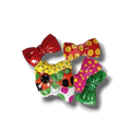 Set de 12 moños de plástico PartyStore con diseños coloridos, estrellas, caritas felices y patrones musicales