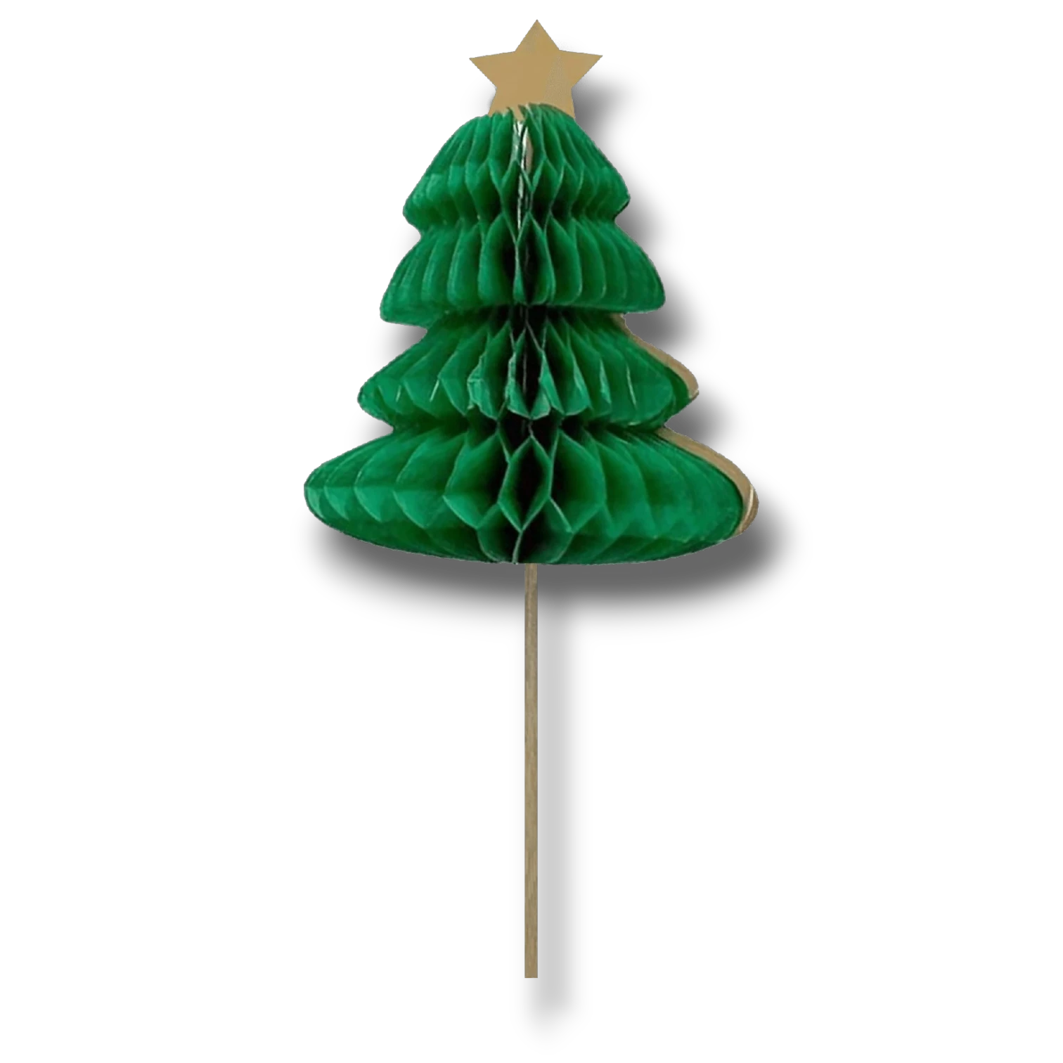Palillo decorativo PartyStore con forma de árbol de Navidad verde de papel nido de abeja y estrella dorada