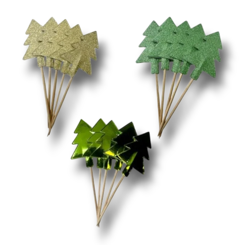 Set de 15 palillos decorativos PartyStore con forma de árbol de Navidad en colores dorado y verde brillante