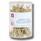 Paquete de 50 palillos de bambú PartyStore con nudo decorativo para aperitivos y cócteles de 8.89 cm