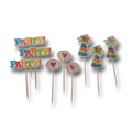 Set de 20 palillos decorativos PartyStore con diseños de letreros PARTY, corazones y gorros de fiesta coloridos