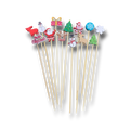 Set de 10 palillos decorativos de madera PartyStore con figuras navideñas coloridas para aperitivos y postres