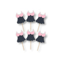 Palillos decorativos PartyStore para despedida de soltera con diseño de corsé negro y rosa sobre fondo blanco