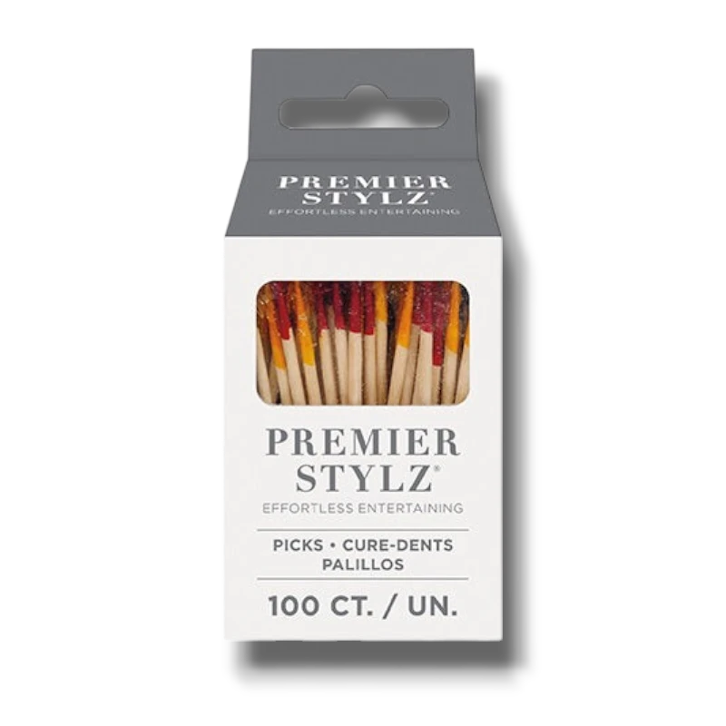 Paquete de 100 palillos de madera con flecos de colores de PartyStore para aperitivos y decoración de fiestas