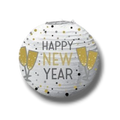 Pantalla de papel blanca PartyStore para Año Nuevo con diseño de copas de champán, estrellas y puntos dorados