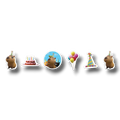 Set de pegatinas PartyStore con temática de capibaras, pastel de cumpleaños, globos y gorros festivos