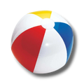 Pelota de playa inflable PartyStore con paneles de colores rojo, azul, amarillo y blanco para juegos de verano