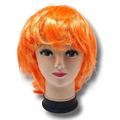 Peluca PartyStore de color naranja neón brillante con corte estilo corto y despeinado sobre maniquí