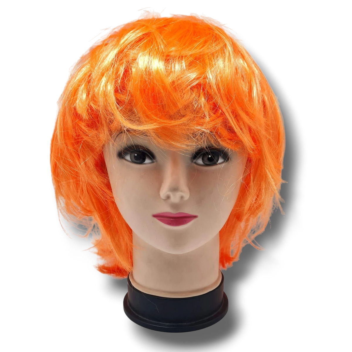 Peluca PartyStore de color naranja neón brillante con corte estilo bob, ideal para fiestas y disfraces
