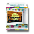 Photobanner Happy Halloween de PartyStore con diseño de luna, calabazas y árboles para decoración de fiestas