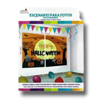 Photobanner Happy Halloween de PartyStore con diseño de luna, calabazas y árboles para decoración de fiestas