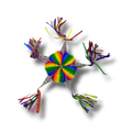 Piñata PartyStore en forma de estrella plateada con centro de papel nido de abeja multicolor y cintas decorativas
