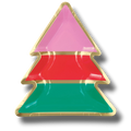 Plato de papel PartyStore con forma de árbol de Navidad en colores rosa, rojo y verde con borde dorado brillante