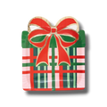 Plato de papel PartyStore con forma de regalo navideño vintage en colores rojo y verde