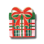 Plato de papel PartyStore con forma de regalo navideño vintage en colores rojo y verde
