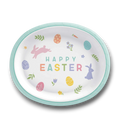 Plato ovalado de papel PartyStore para Pascua con diseño de conejitos, huevos decorados y flores en tonos pastel