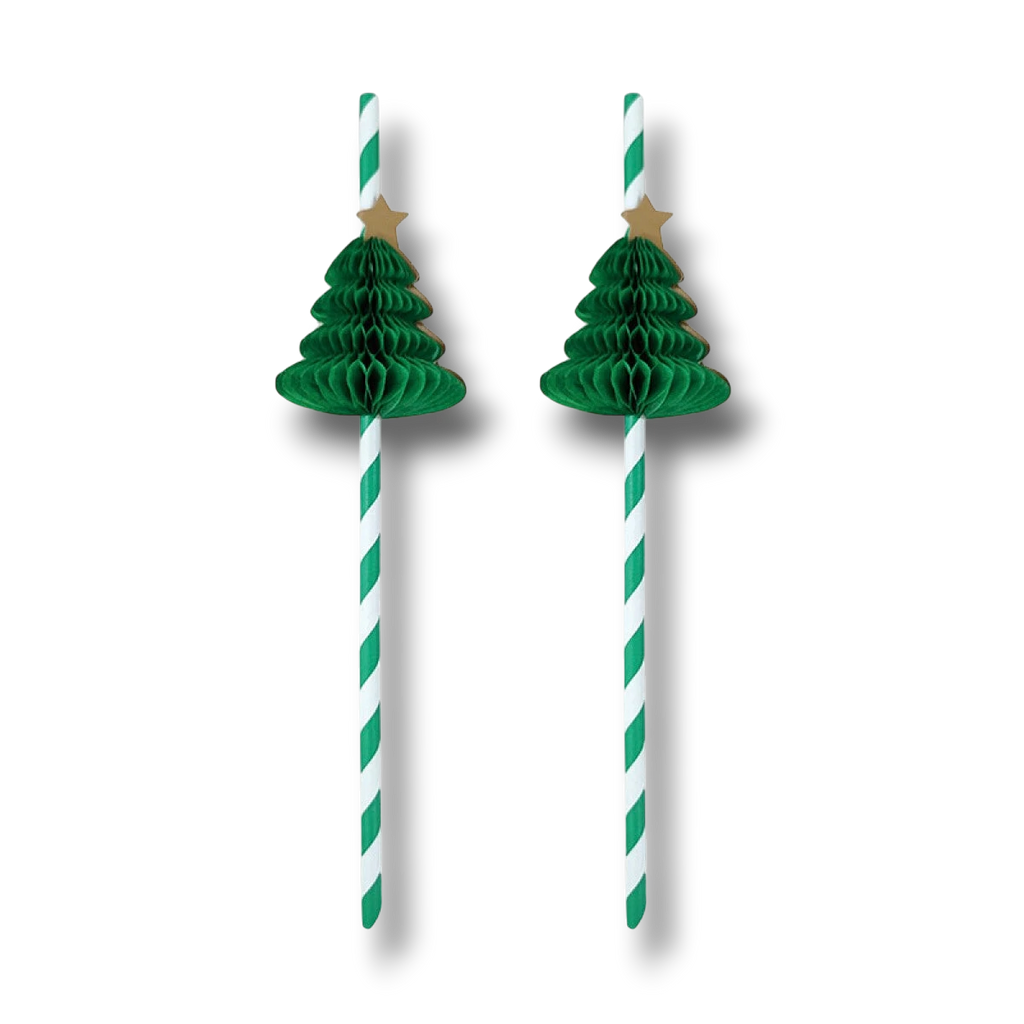Popotes PartyStore de papel con diseño de árbol de Navidad verde en panal y estrella dorada, paquete de 10 unidades
