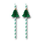 Popotes PartyStore de papel con diseño de árbol de Navidad verde en panal y estrella dorada, paquete de 10 unidades