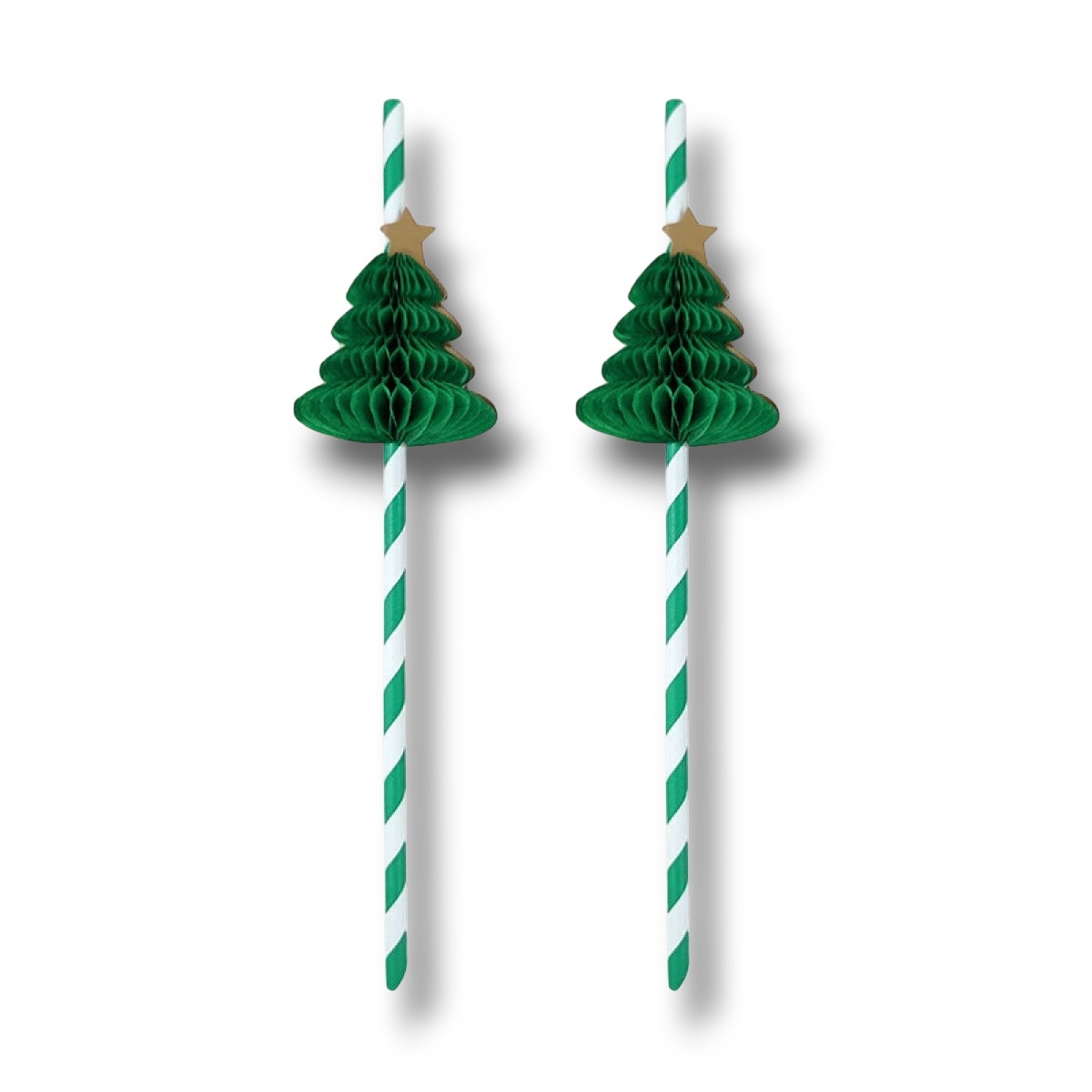Popotes PartyStore de papel con diseño de árbol de Navidad verde en panal y estrella dorada, paquete de 10 unidades