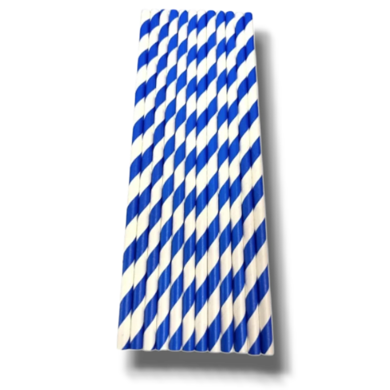 Paquete de 25 popotes de papel PartyStore con diseño de rayas diagonales en color azul y blanco