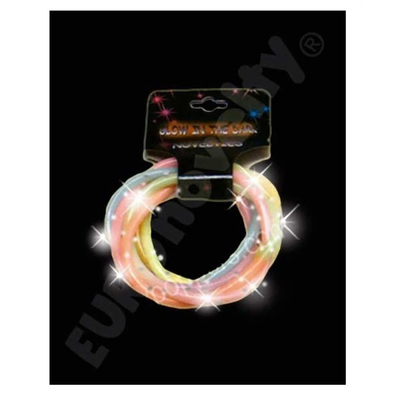Set de 3 pulseras PartyStore de neón con glitter que brillan en la oscuridad para fiestas