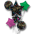 Ramo de globos PartyStore New Year Starlight con estrellas y círculos en negro, verde y fucsia para Año Nuevo