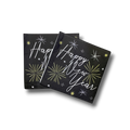 Servilletas PartyStore negras con diseño de fuegos artificiales y texto Happy New Year en blanco y dorado