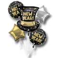 Set de globos PartyStore para Año Nuevo con forma de sombrero de copa, estrellas doradas y plateadas y texto festivo