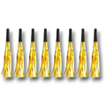 Set de 10 silbatos de fiesta PartyStore en color dorado con flecos metalizados y boquilla negra