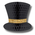Decoración de sombrero de Año Nuevo PartyStore en color negro con banda de purpurina dorada estilo panal de papel